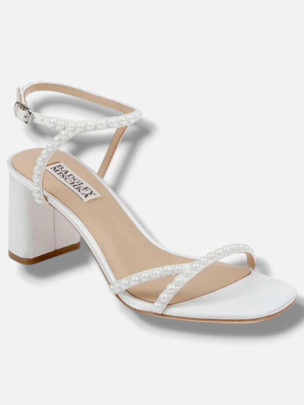 Badgley Mischka Women's White Giabella Pearl-Embellished Sandals Shoes Size 8
